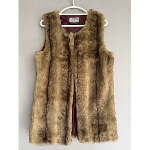 Ruff Hewn Brown Faux Fur Vest Womens Small Long Winter Mink Fox Club Hip Hop Y2K